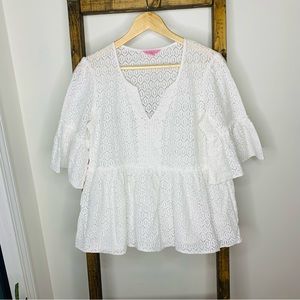 Lilly Pulitzer Inez Top in Diamond Geo Lace Blouse